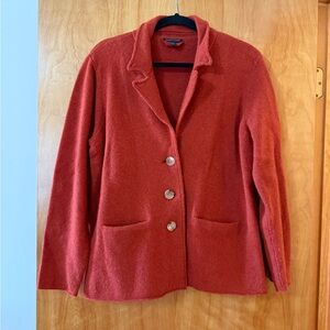 Eileen Fisher 3-Button Front Cardigan Sweater Jacket Burnt Orange Wool Large
